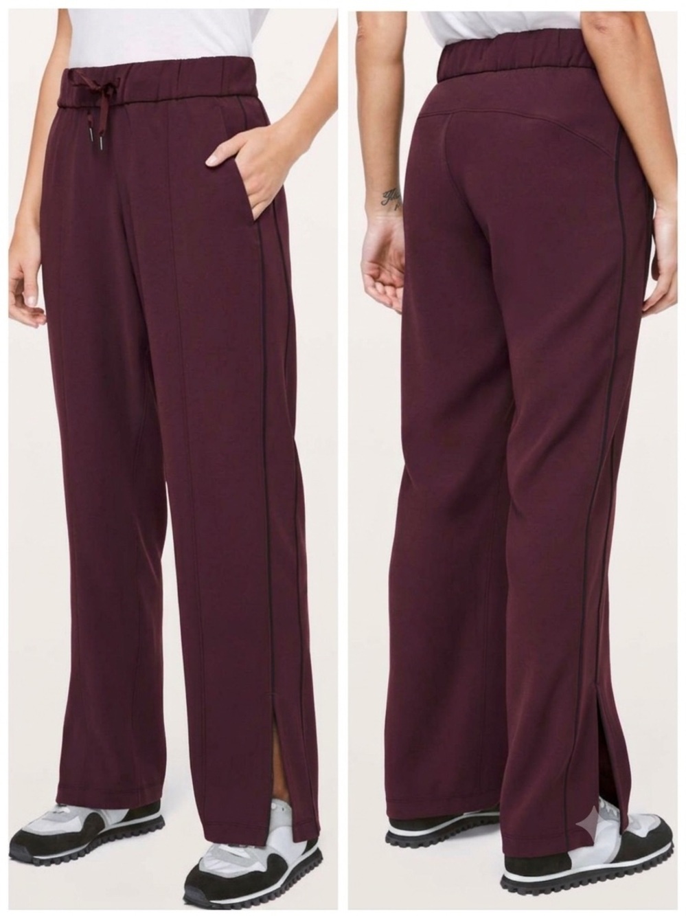 Lululemon NEW On the Right Track Pant Slits  10 Wine Stripe Flowy Pocket Relaxed